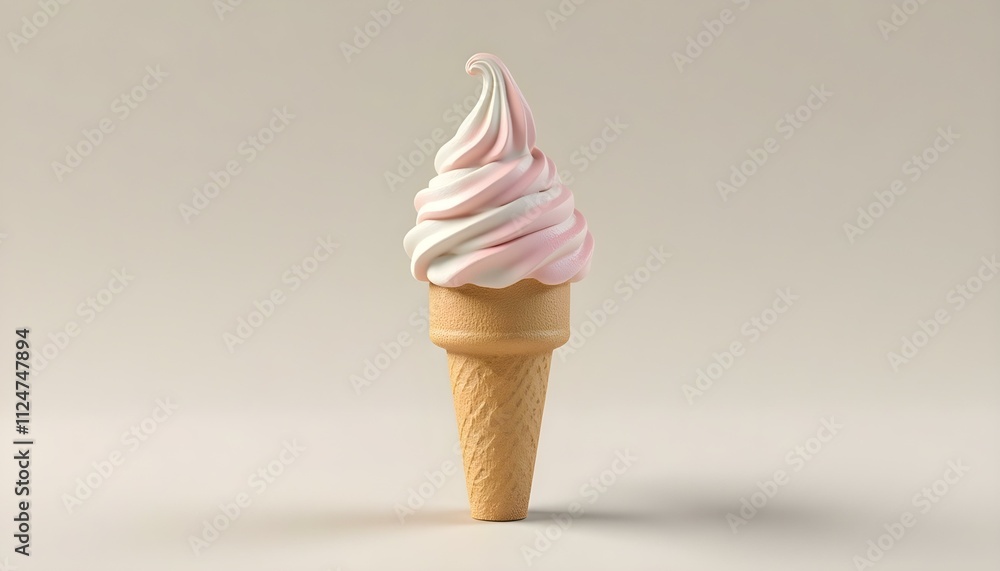 Realistic soft ice cream waffle cone. Soft serve ice cream, 3d vector american sundae swirl in wafer cone or machine vanilla ice cream. Fast food restaurant frozen dessert Realistic soft ice cream waffle cone. Soft serve ice cream, 3d vector american sundae swirl in wafer cone or machine vanilla ice cream. Fast food restaurant frozen dessert