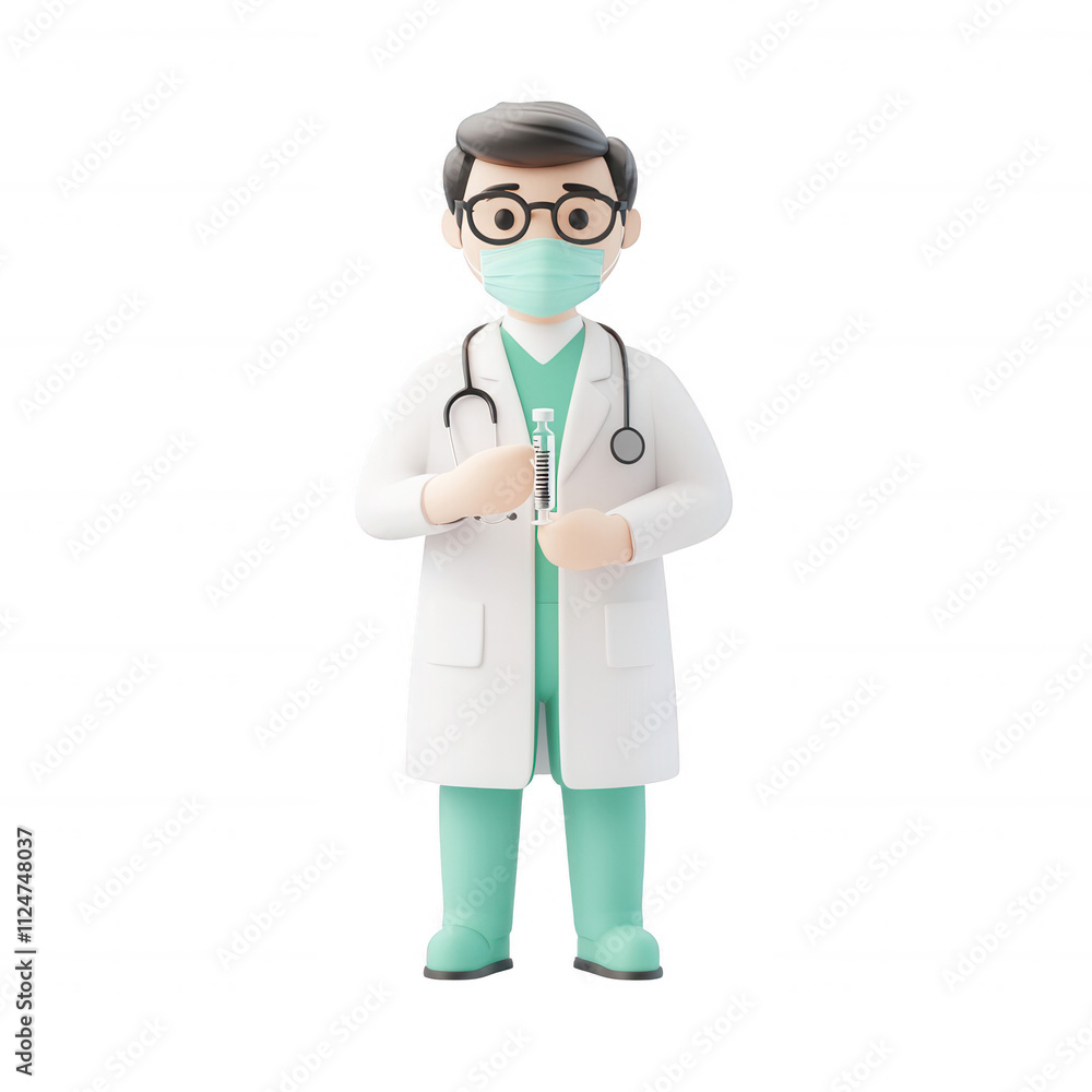 A cartoon doctor character wearing a lab coat and stethoscope in a cheerful pose., isolated on a transparent background. A cartoon doctor character wearing a lab coat and stethoscope in a cheerful pose., isolated on a transparent background.