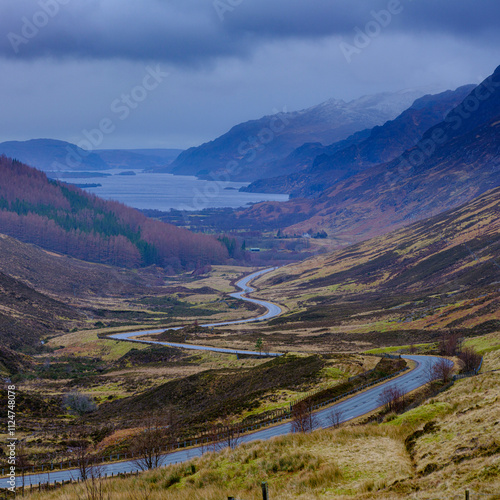 View along Loch Maree from above Kinlochewe, Wester Rosss, Scotland photo