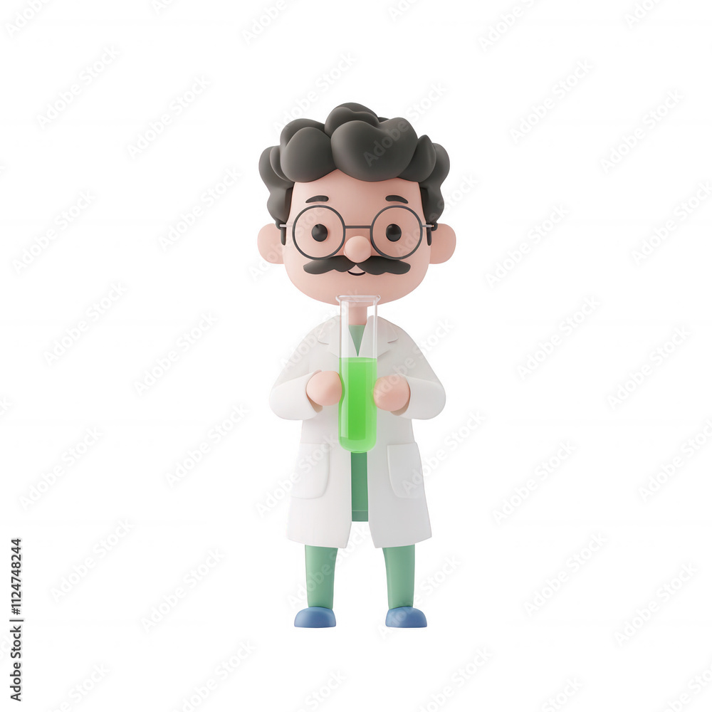 A cartoon scientist holding a green liquid in a laboratory setting, showcasing innovation., isolated on a transparent background. A cartoon scientist holding a green liquid in a laboratory setting, showcasing innovation., isolated on a transparent background.