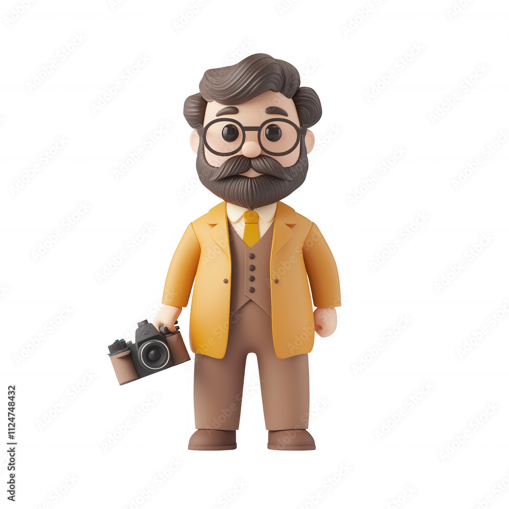 A charming cartoon photographer holding a camera, ready to capture moments., isolated on a transparent background. A charming cartoon photographer holding a camera, ready to capture moments., isolated on a transparent background.