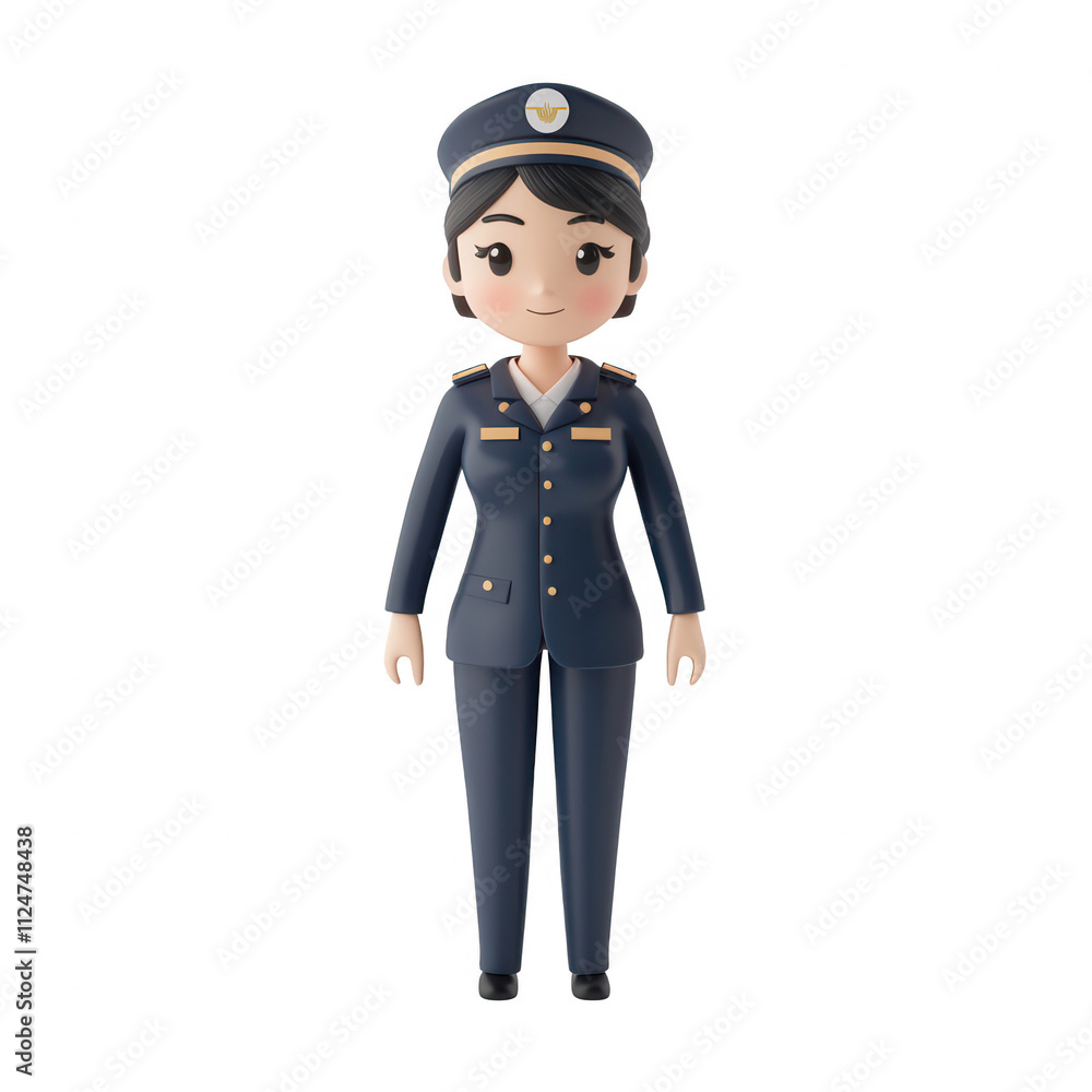 A charming cartoon character depicted as a female police officer in uniform., isolated on a transparent background. A charming cartoon character depicted as a female police officer in uniform., isolated on a transparent background.