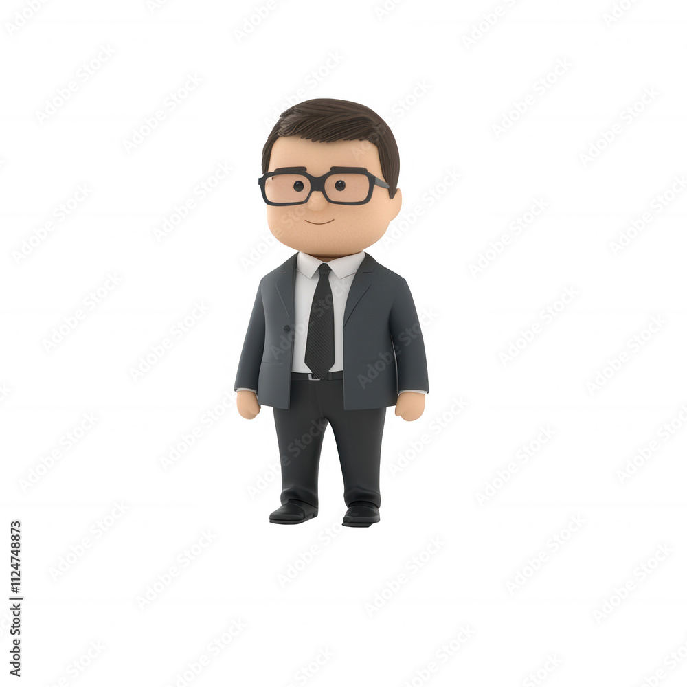 A cheerful cartoon businessman in formal attire ready for success., isolated on a transparent background. A cheerful cartoon businessman in formal attire ready for success., isolated on a transparent background.