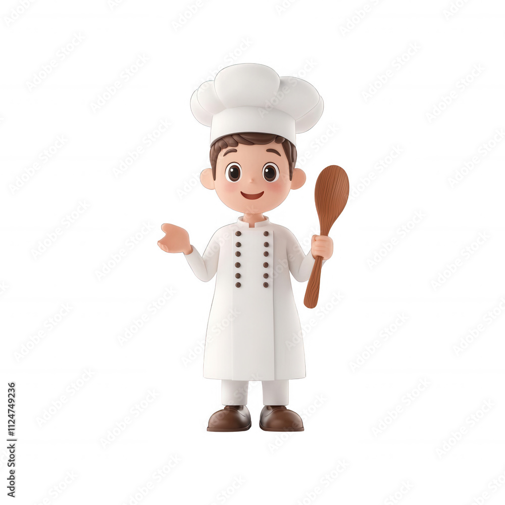 A cheerful cartoon chef with a spoon, perfect for food-related content., isolated on a transparent background.
