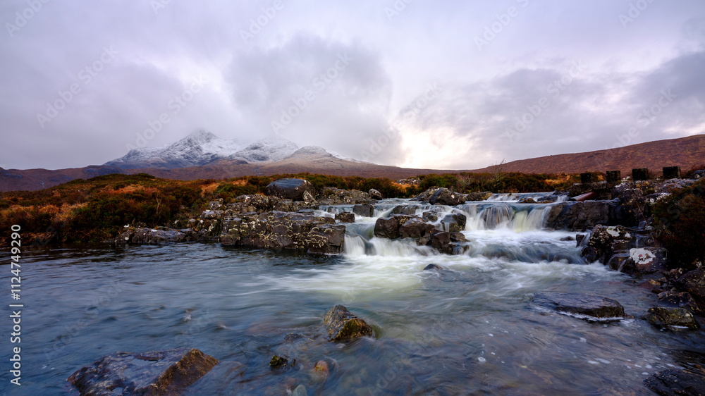 Waterfalls and mountains at Sligachan, Skye Waterfalls and mountains at Sligachan, Skye