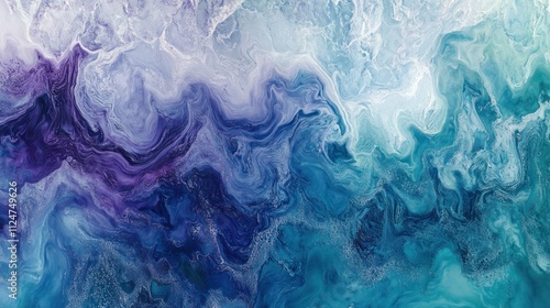 Abstract Ocean: A Serene Blue and Purple Acrylic Pour Painting