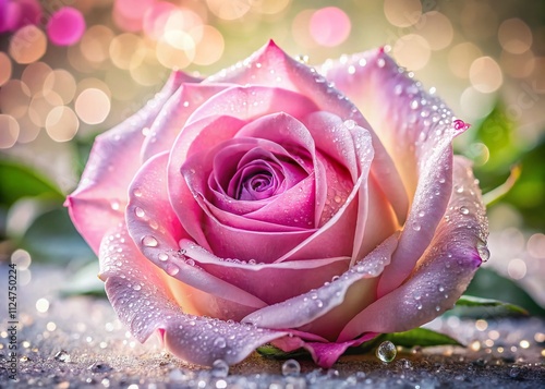 A Stunning Pink Rose with Dew Drops Capturing the Essence of Nature's Beauty in a Soft and Elegant Floral Arrangement for Food Photography and Culinary Inspiration