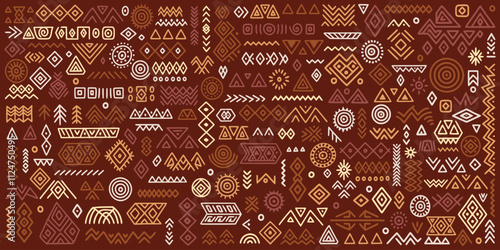 Set of primitive ethnic elements, hand drawn geometric ornament, vector design	