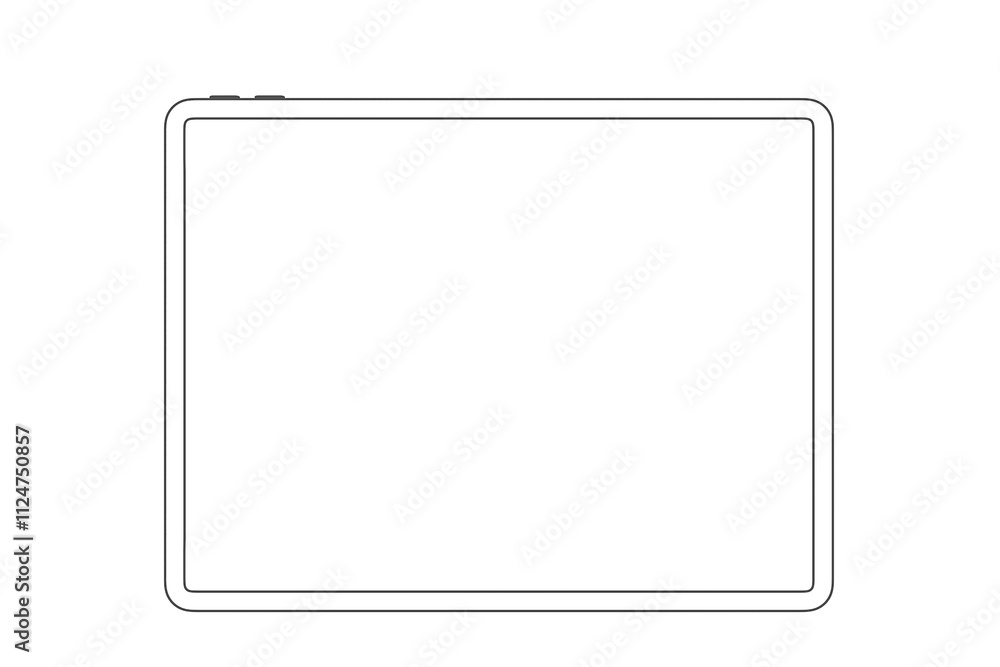Tablet outline illustration, minimalistic style on white background, emphasizing clean design, tech concept, and digital layout. 3D Rendering. Tablet outline illustration, minimalistic style on white background, emphasizing clean design, tech concept, and digital layout. 3D Rendering.