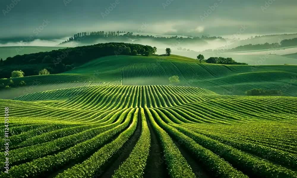 Lush Green Fields with Rolling Hills and Mist
Lush Green Fields with Rolling Hills and Mist