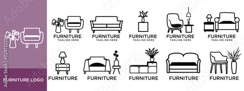 Furniture icon set, interior icon set, vector illustration 