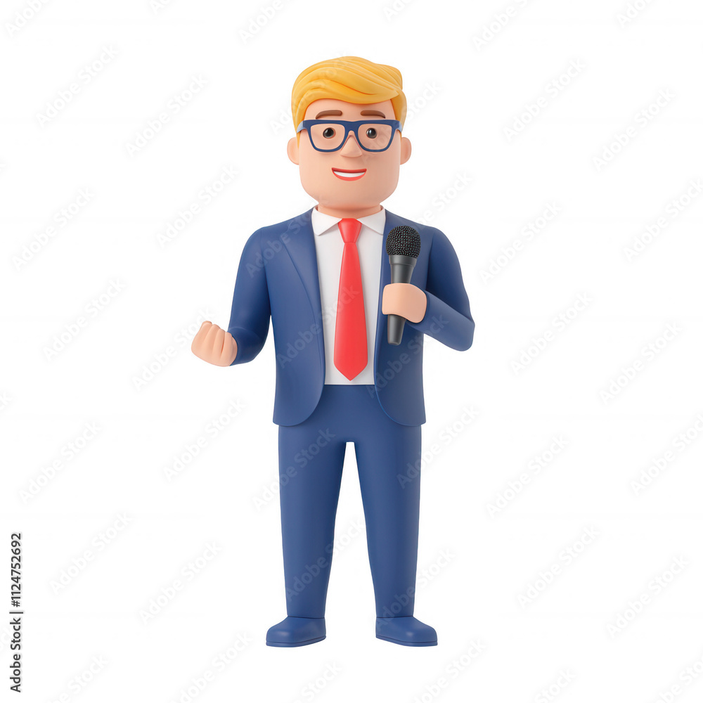 A confident speaker holding a microphone, ready to address an audience., isolated on a transparent background. A confident speaker holding a microphone, ready to address an audience., isolated on a transparent background.