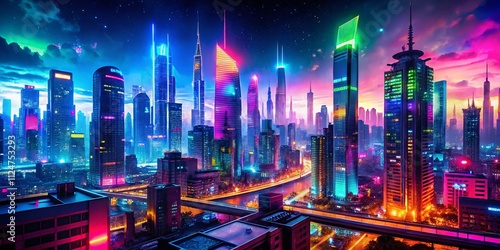 Wallpaper Mural A Surreal Urban Landscape of Neon Dreams: Exploring a Futuristic Cityscape with Vibrant Colors and Abstract Elements for a Captivating Visual Experience Torontodigital.ca