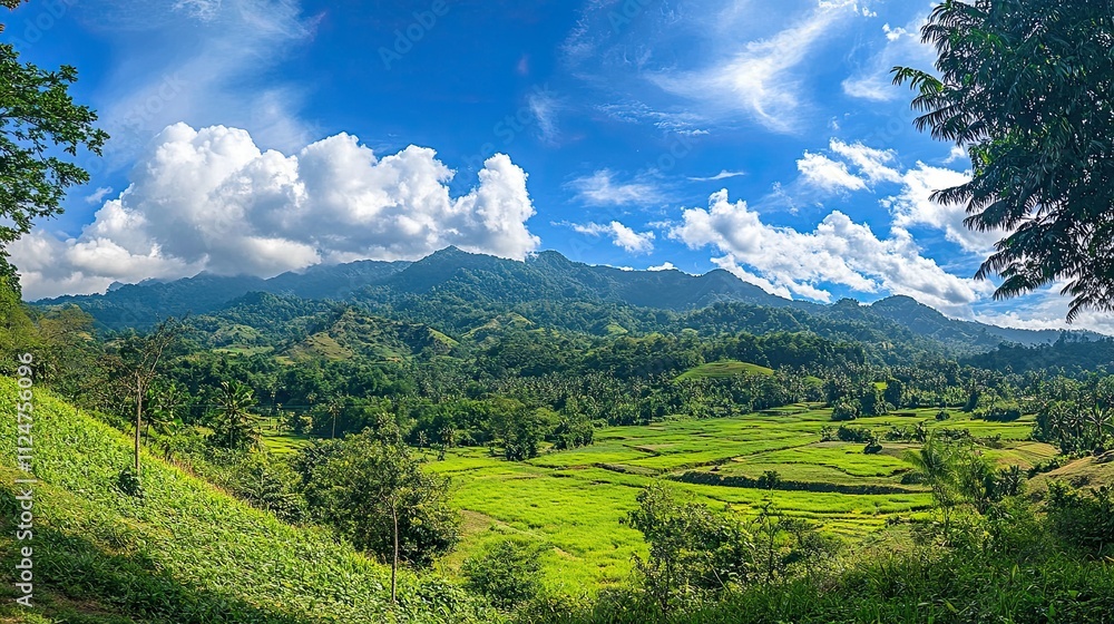 Naklejka premium Mountain Landscape Rice Terraces Green Valley