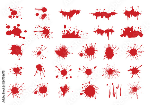 Blood red splash art vector. Red blood splatter stain set vector illustration on white background.