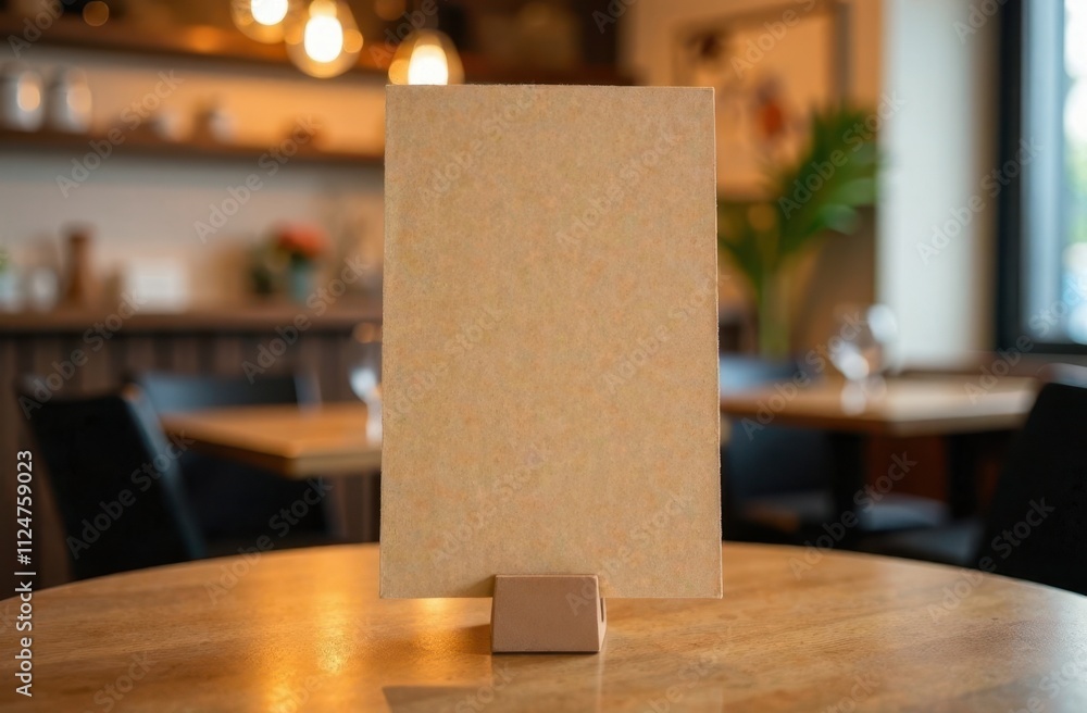 Mock up menu frame standing on wood table in restaurant or cafe. space for text. Mock up menu frame standing on wood table in restaurant or cafe. space for text.
