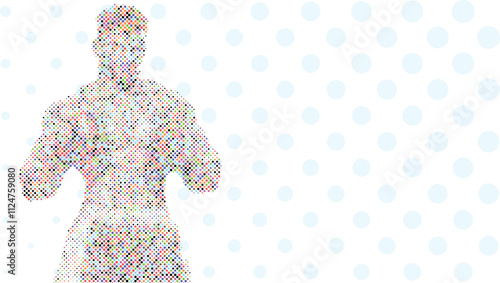 A silhouette vector from colorful dots of a boxer athlete exercise routine