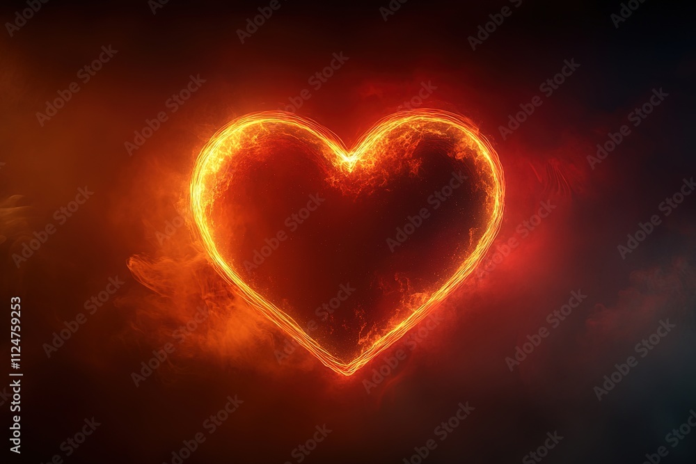 glowing heart outline floats on dark gradient background transitioning from deep red to black surrounded by generous glowing heart outline floats on dark gradient background transitioning from deep red to black surrounded by generous