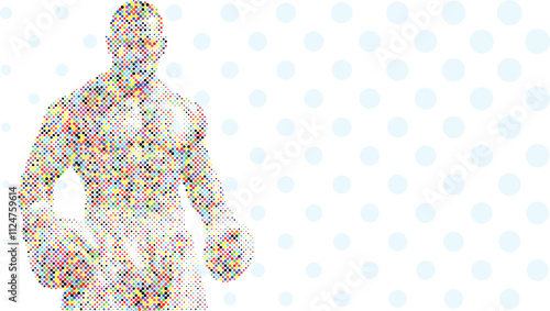 A silhouette vector from colorful dots of a boxer athlete exercise routine