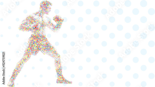 A silhouette vector from colorful dots of a boxer athlete exercise routine