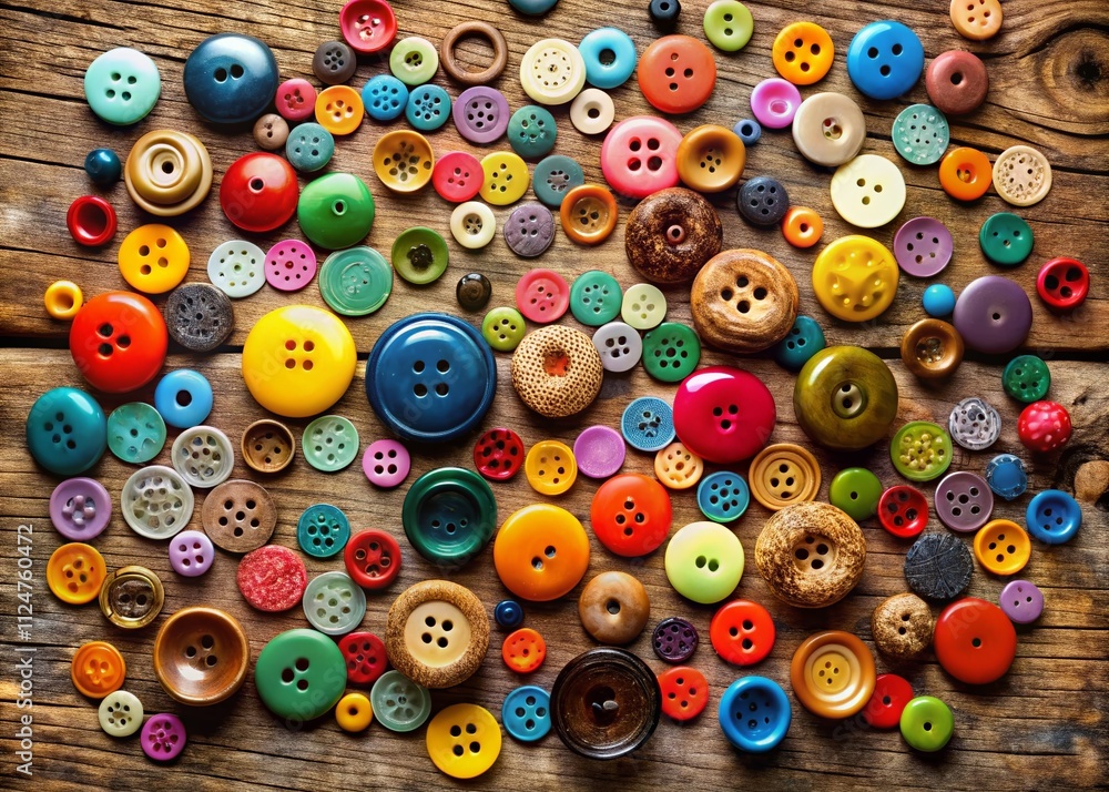 A Vibrant Collection of Colorful Buttons Displayed on a Wooden Surface, Showcasing Various Sizes and Shapes, Perfect for Crafting and Sewing Enthusiasts Seeking Inspiration A Vibrant Collection of Colorful Buttons Displayed on a Wooden Surface, Showcasing Various Sizes and Shapes, Perfect for Crafting and Sewing Enthusiasts Seeking Inspiration