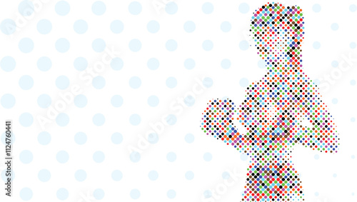 A silhouette vector from colorful dots of a boxer athlete exercise routine