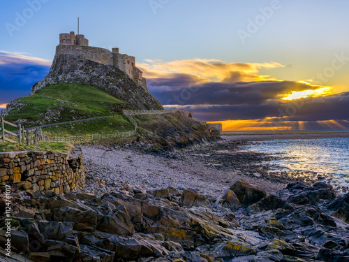 Sunrise on Lindisfarne Castle on Holy Island, Northumberland