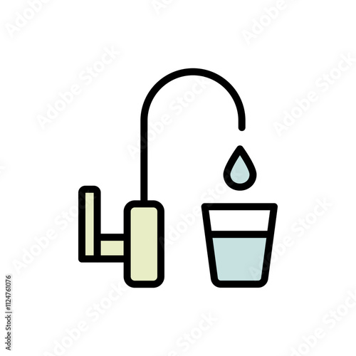 Water tap, plumbing. Filtration and purification water icon. Osmosis and desalination. Potable water. Color sign of filter water vector icons for web design isolated on white background.