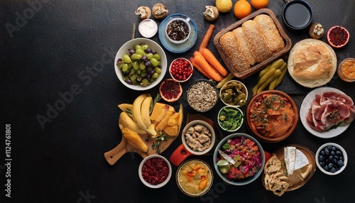 Wallpaper Mural A tabletop filled with a variety of foods arranged beautifully for a top-down view. Torontodigital.ca