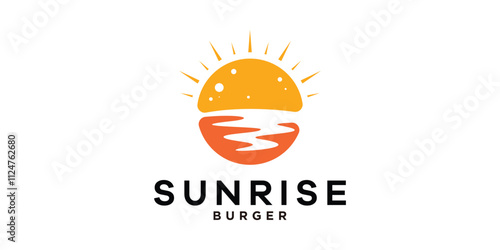 logo design sunrise, sun, summer, burger, food, symbol, icon, idea, creative.
