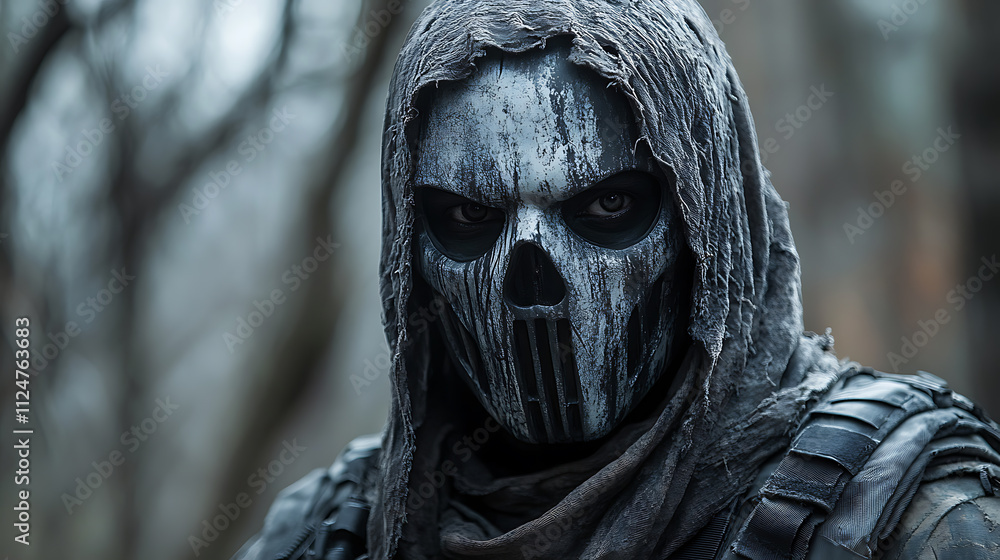 Grim Reaper in the Woods: A Post Apocalyptic Portrait of a Masked Figure Grim Reaper in the Woods: A Post Apocalyptic Portrait of a Masked Figure