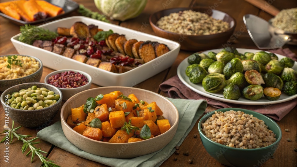 Roasted Butternut Squash and Autumnal Vegan Feast A Rustic Table Setting Roasted Butternut Squash and Autumnal Vegan Feast A Rustic Table Setting
