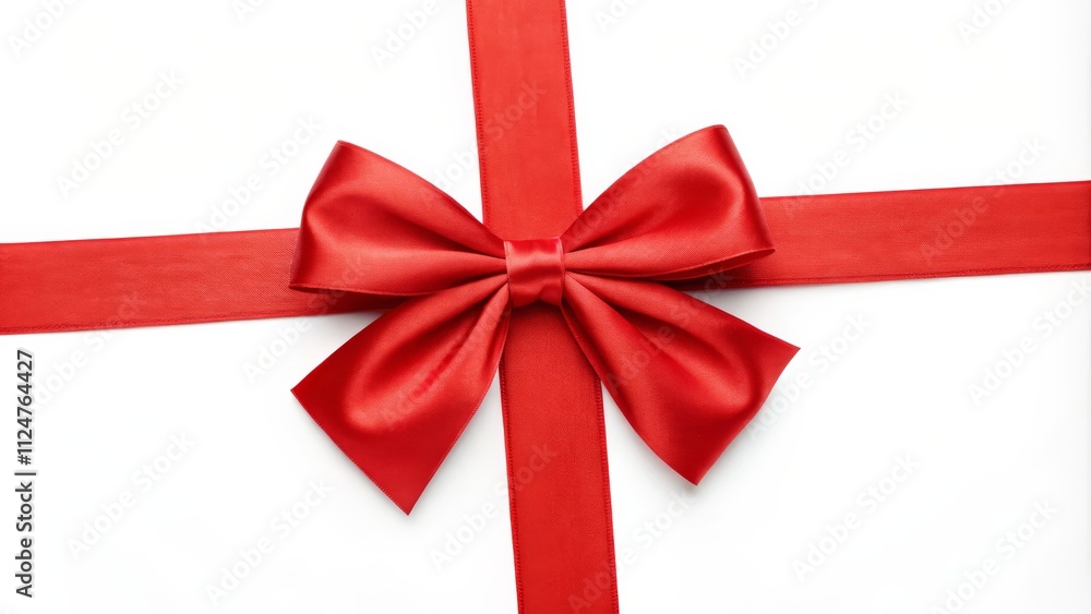 Red Satin Bow Cross Composition, White Background, Gift Concept Red Satin Bow Cross Composition, White Background, Gift Concept