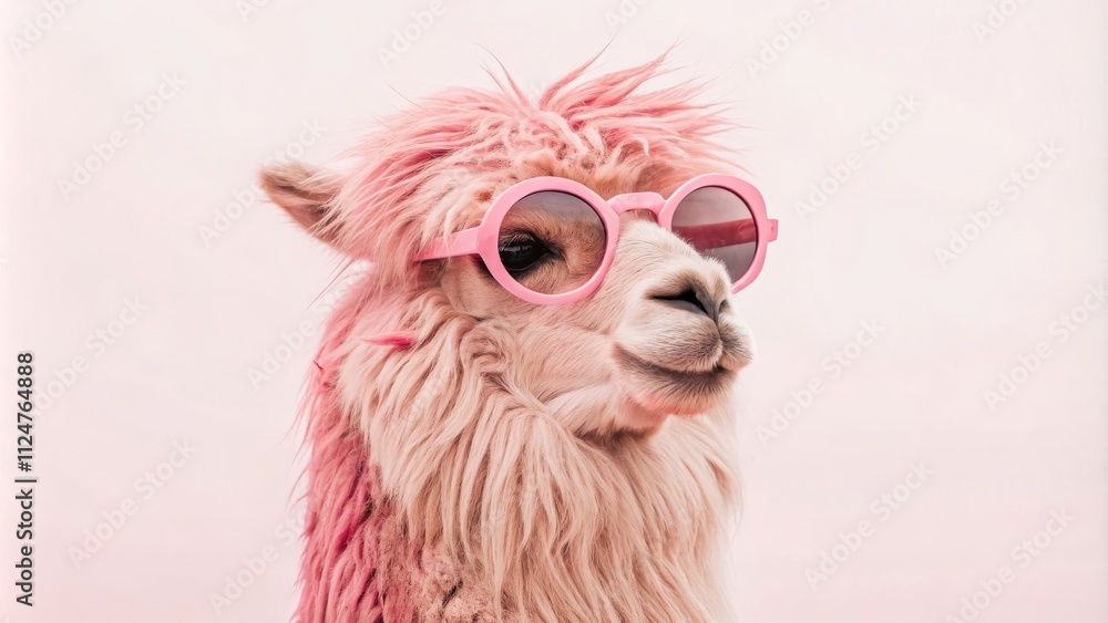 Obraz premium Pink Alpaca in Pink Sunglasses A Portrait Study