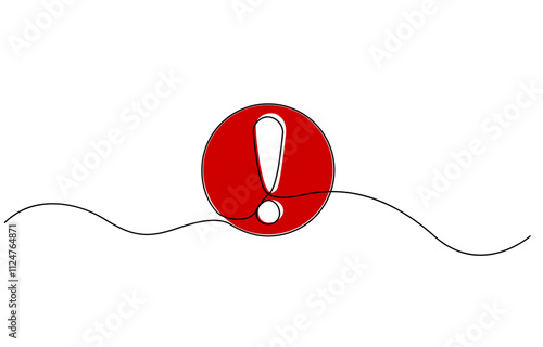 Exclamation point. One line continuous exclamation point. Line art, Continuous one line drawing, Dangerous sign line continuous drawing vector, Exclamation mark one line drawing.