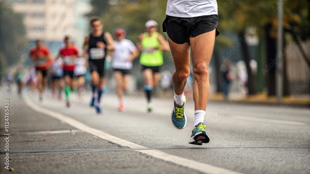 Marathon Runner Low Angle, Shallow Depth of Field, Urban Race Concept Marathon Runner Low Angle, Shallow Depth of Field, Urban Race Concept