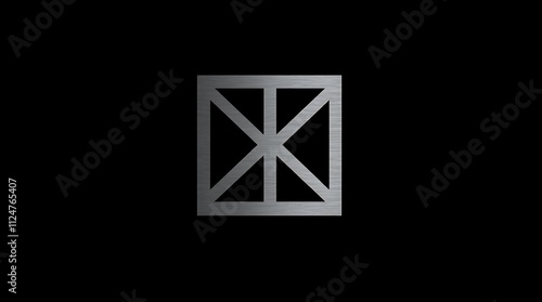 Abstract Geometric Square: A minimalist grayscale image featuring a square with an intricate, symmetrical internal structure against a black backdrop.