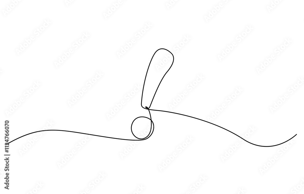 Exclamation point. One line continuous exclamation point. Line art, Continuous one line drawing, Dangerous sign line continuous drawing vector, Exclamation mark one line drawing. Exclamation point. One line continuous exclamation point. Line art, Continuous one line drawing, Dangerous sign line continuous drawing vector, Exclamation mark one line drawing.