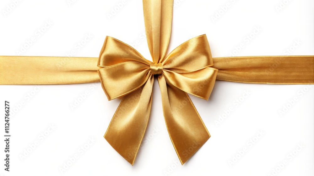 Gold Satin Ribbon Bow Elegant Cross Composition on White Gold Satin Ribbon Bow Elegant Cross Composition on White