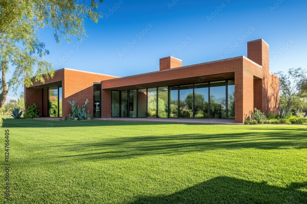 Modern cubic architecture minimalist design brown brick exterior large windows Modern cubic architecture minimalist design brown brick exterior large windows