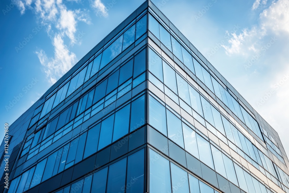 Modern industrial building sleek architecture glass facade black and white exterior Modern industrial building sleek architecture glass facade black and white exterior