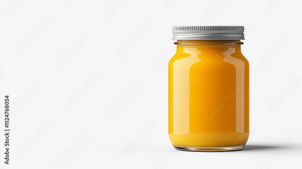 Bright Yellow Glass Jar Filled with Vibrant Orange Substance on Minimalist Background, Perfect for Food Photography or Product Display in Advertising Bright Yellow Glass Jar Filled with Vibrant Orange Substance on Minimalist Background, Perfect for Food Photography or Product Display in Advertising