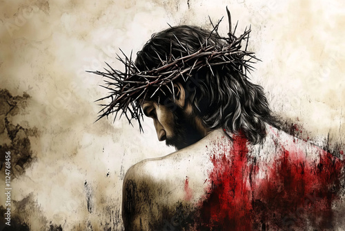  watercolor painting depicting Jesus wearing a crown of thorns, photo