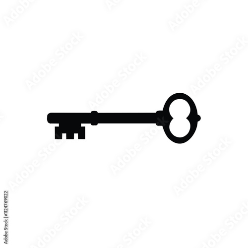 Silhouette of an old door key. Old door key vector icon illustration isolated on white background.