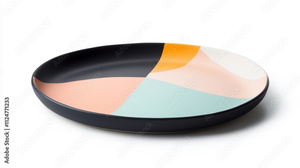 Fototapeta premium Elegant Round Plate with Abstract Color Design Featuring Soft Pastels and Bold Hues Ideal for Modern Table Settings, Decorative Displays, or Serving Dishes