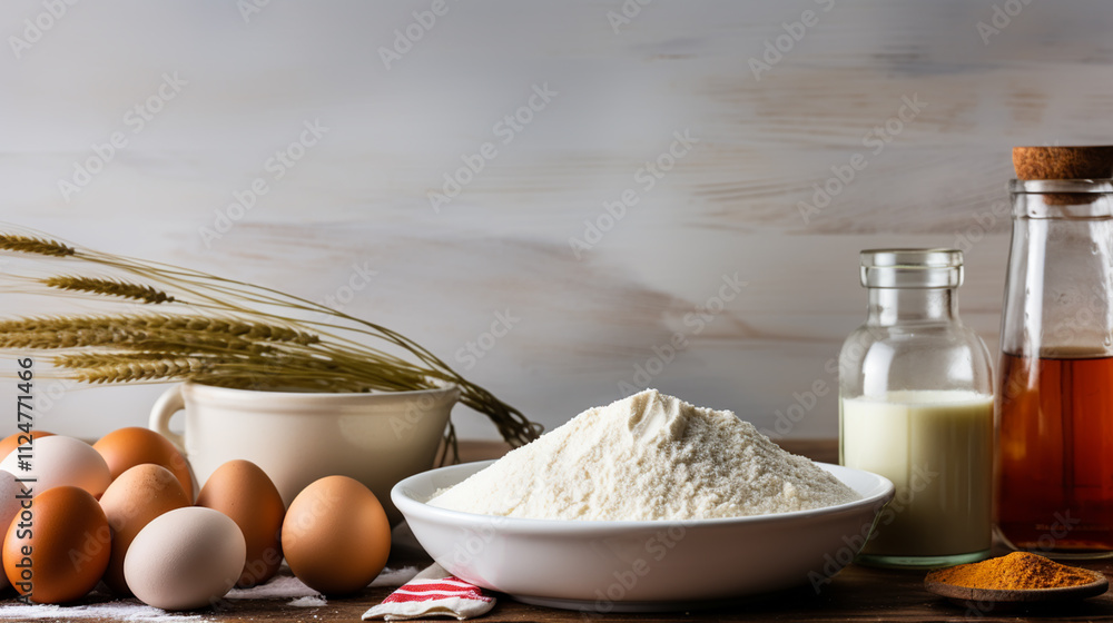 Cooking and baking ingredients utensils on ligh background. Lactose and gluten free. Long banner format. place for text. Cooking and baking ingredients utensils on ligh background. Lactose and gluten free. Long banner format. place for text.