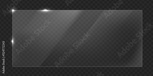 Vector glass frame. Isolated on transparent background. Glass banner realistic. Rectangular acrylic banner	
