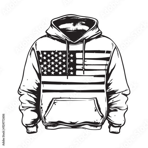 American Flag Hoodie Sweatshirt image vector isolated on white background.