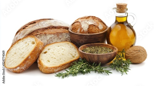 Fresh Bread with Oil and Herbs in a Bright Setting