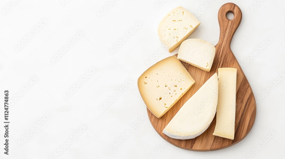 A Variety of Delicious Cheeses on a Wooden Serving Board, Perfect for Charcuterie and Culinary Presentations, Ideal for Food Photography and Gourmet Showcases A Variety of Delicious Cheeses on a Wooden Serving Board, Perfect for Charcuterie and Culinary Presentations, Ideal for Food Photography and Gourmet Showcases